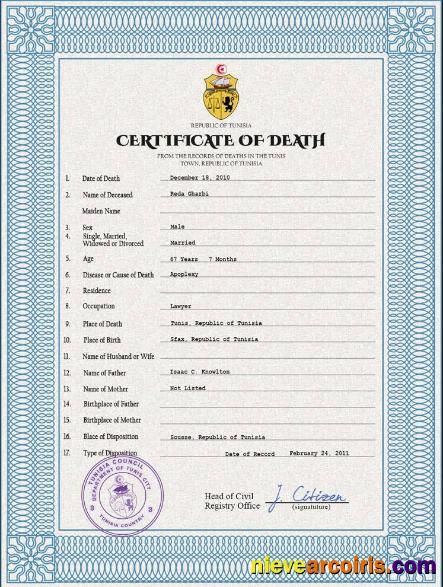 Tunisia vital record death certificate